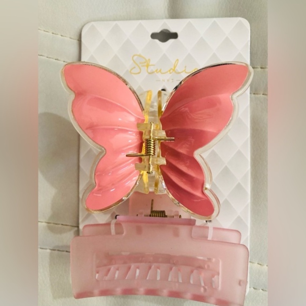 2piece Beautiful 3D pink gold butterfly & oversized‎ hair jaw clip set new - Picture 6 of 13